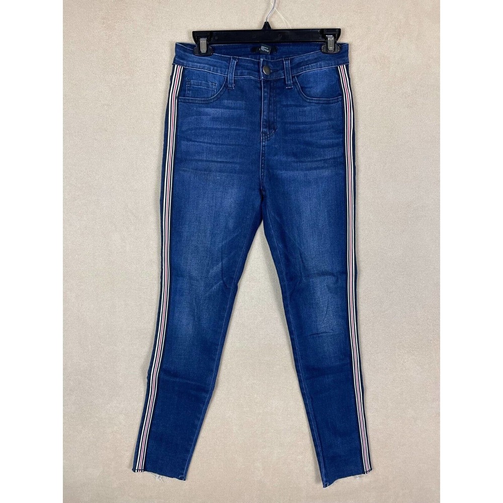 Forever 21 High Rise Skinny Jeans Womens 28 Stretch Raw Hem Side Stripe Slim Fit